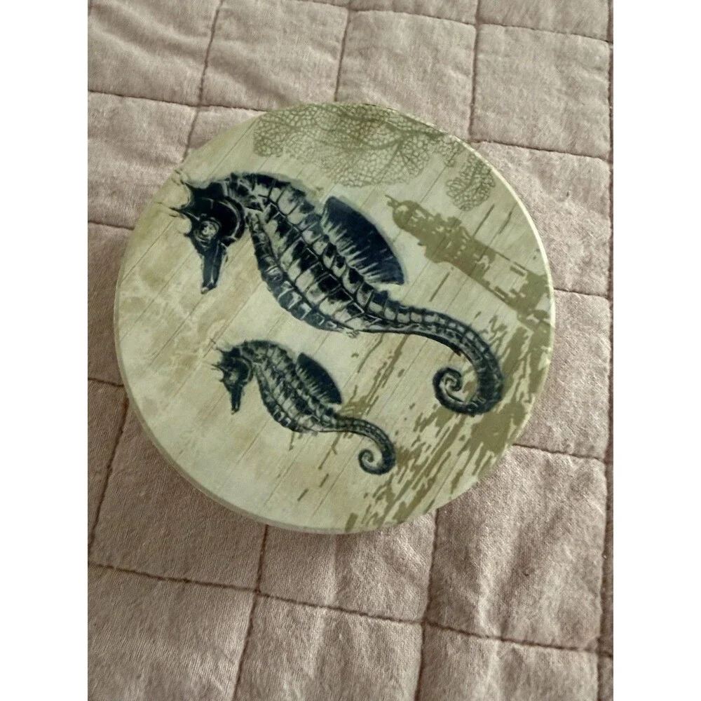 Absorbent Coasters Natural Ceramic Thirsty Stone Navy Blue Octopus Seahorse Crab